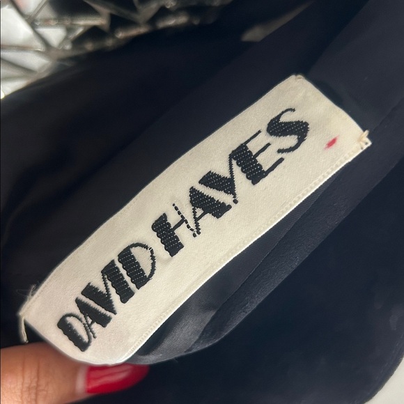 David Hayes Black Silk Women's Blazer with Leopard Print Floral Broach size 8 - Picture 2 of 10